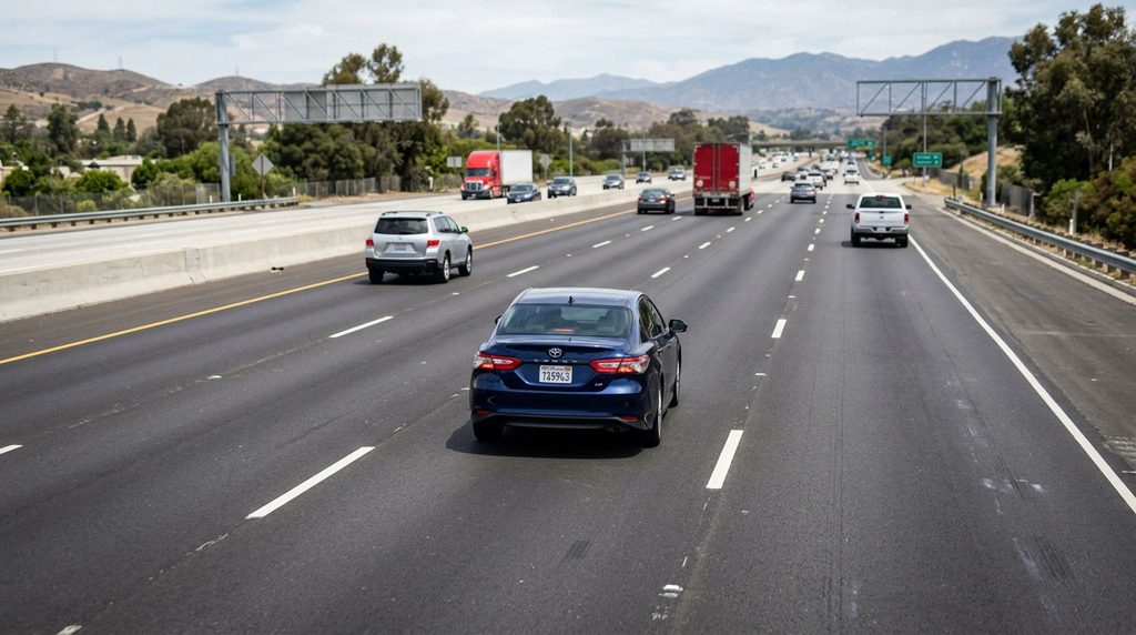Car maintaining a safe gap after completing a lane change.